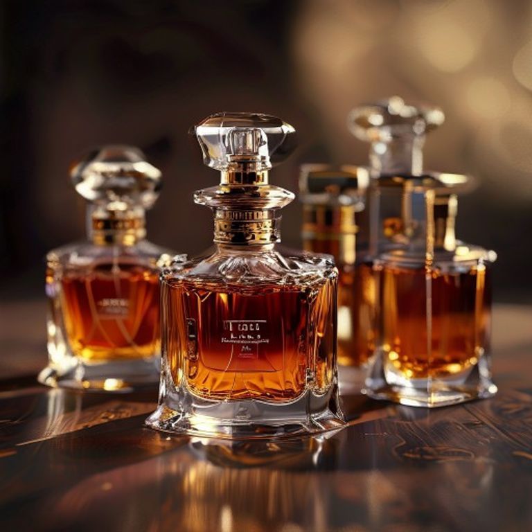 A detailed photorealistic image of a vintage bottle of discontinued perfume with intricate label details right