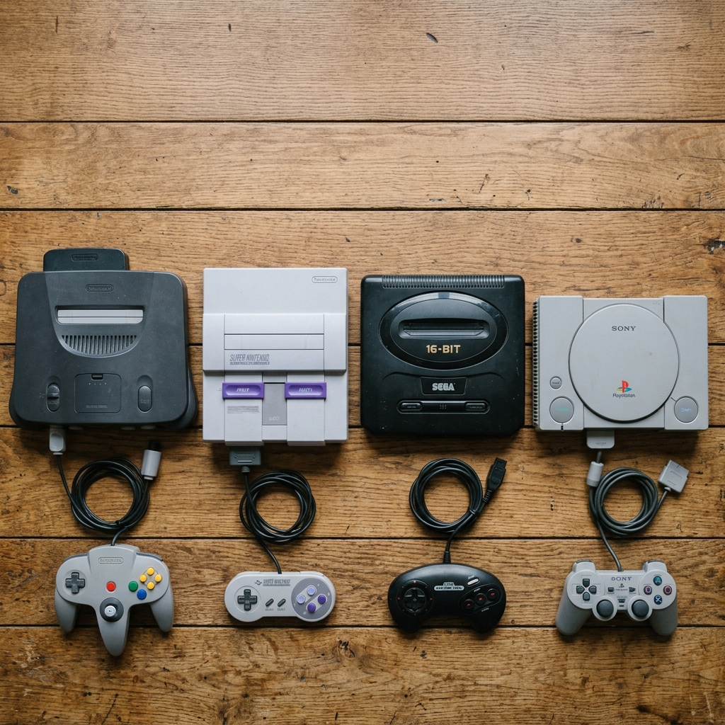 A vintage vintage video game consoles right