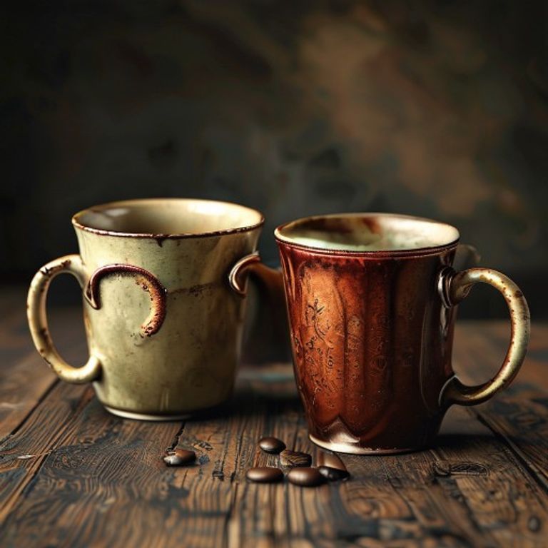 A meticulously preserved vintage ceramic coffee mug with a vibrant 1970s design, featuring a sturdy handle and glossy glaze, displayed against a soft, neutral background right