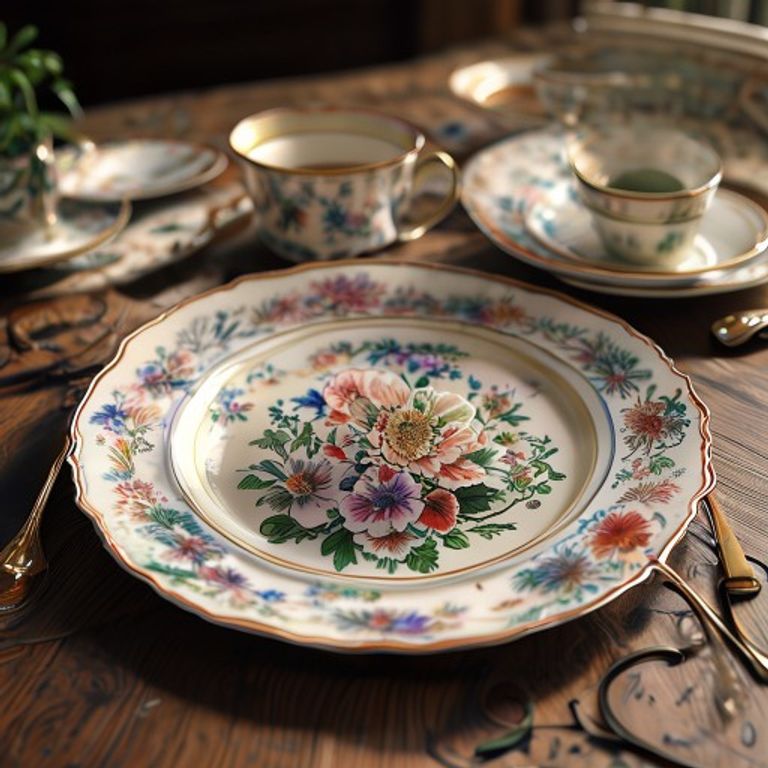 A pristine set of vintage Corelle Butterfly Gold dinner plates and bowls right