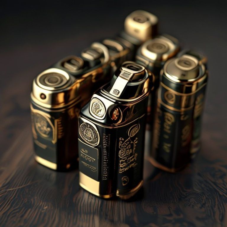 A detailed close-up of a vintage Zippo lighter with a unique advertising logo, showcasing its intricate brass finish right