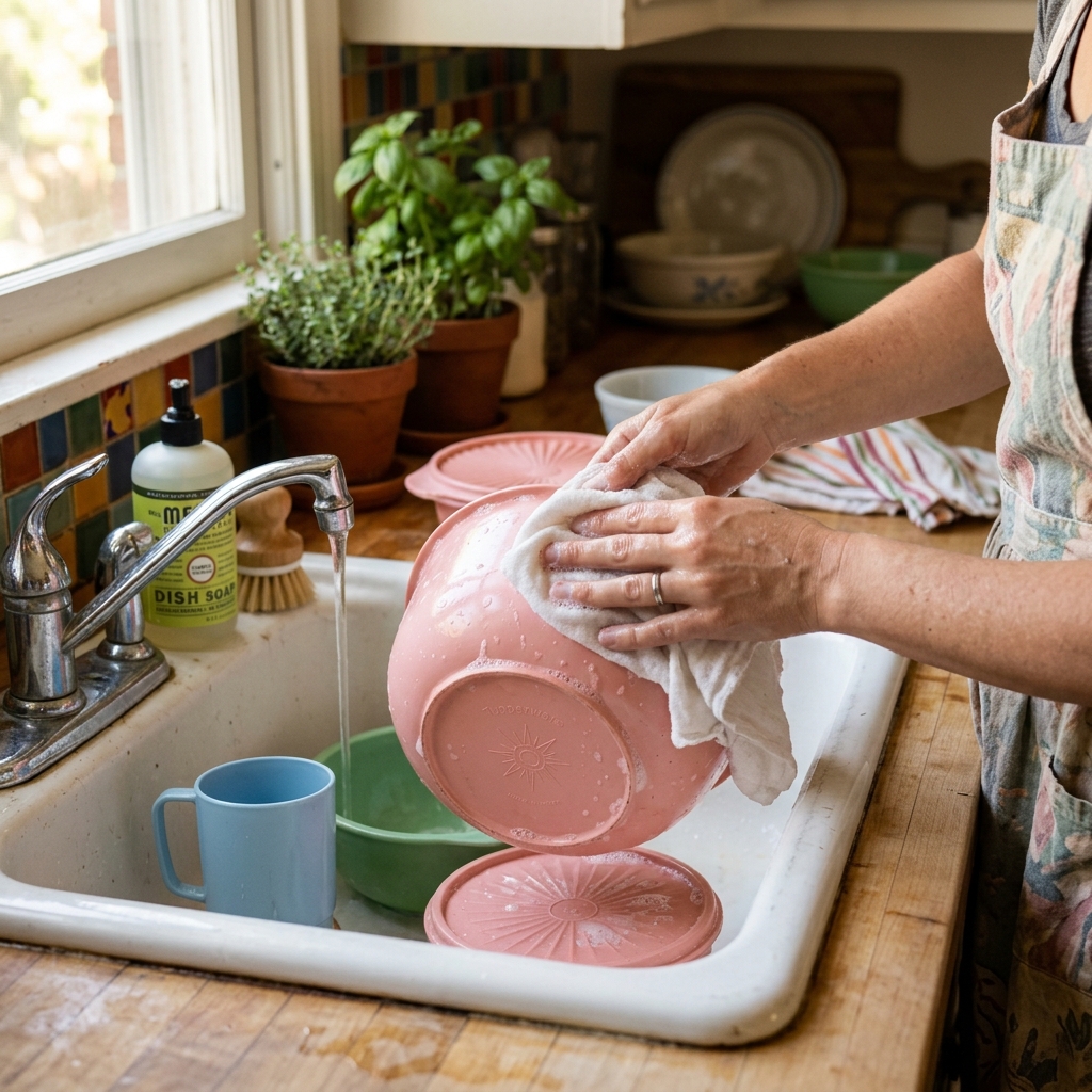 Cleaning and preparing vintage tupperware left